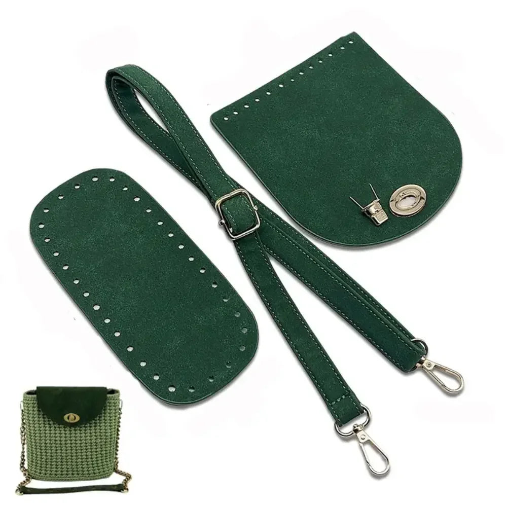 Set de Accesorios de Cuero PU para Bolso DIY: Asa, Base y Solapa Tejida