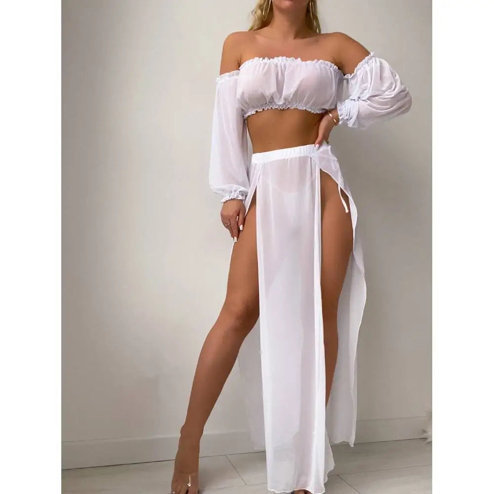 Sudadera de Playa con Capucha y Media Falda - Conjunto de Dos Piezas con Abertura