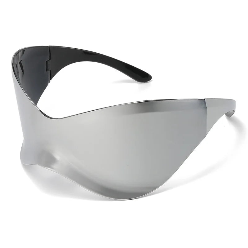 Gafas Sol Gran Tamaño Sin Montura Futuristas | PUNK Y2K Plateadas UV400 Espejo