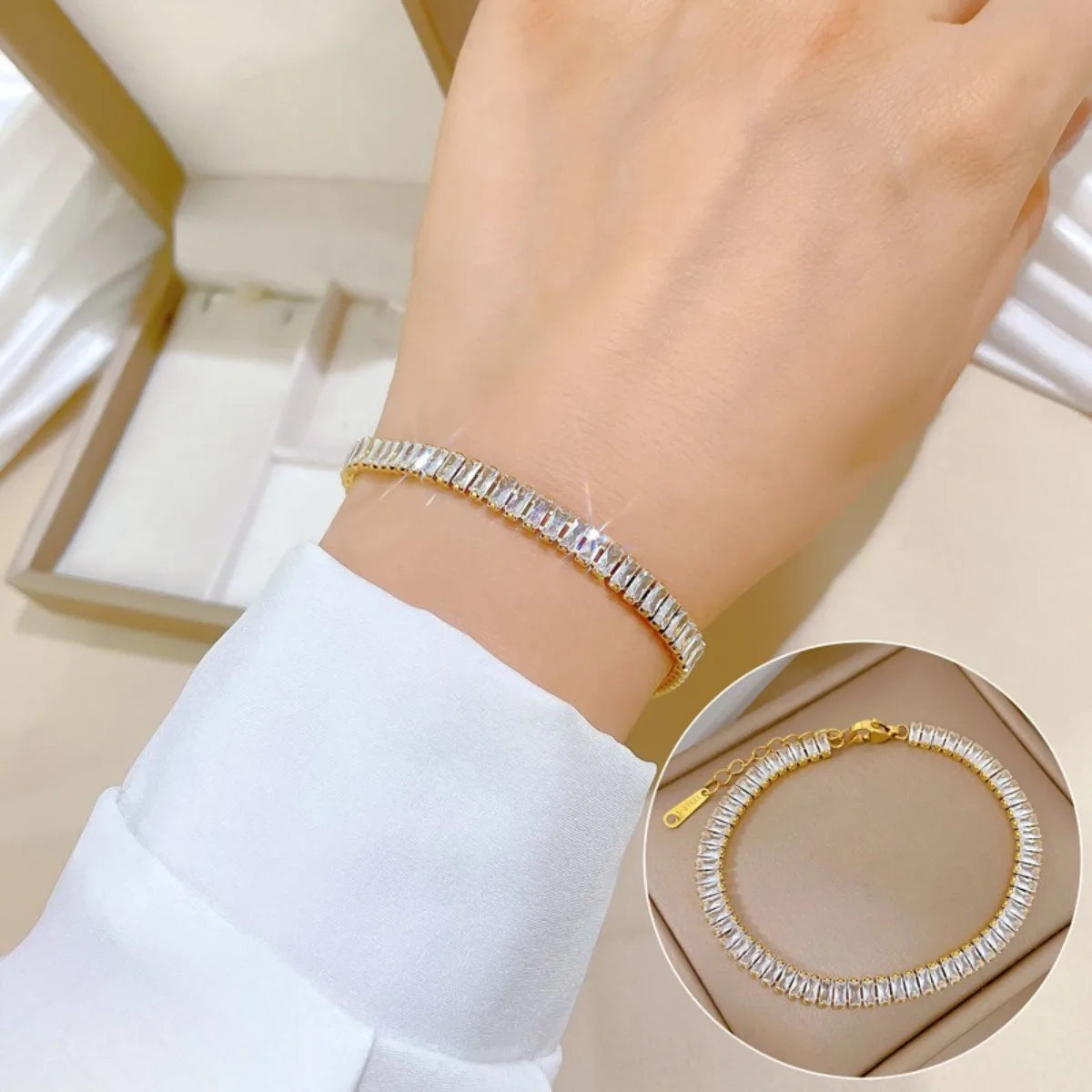 Pulseras de cadena de tenis de circonio brillante de lujo de acero inoxidable para mujeres y hombres, brazalete de moda de Hip Hop, accesorios, regalos de joyería