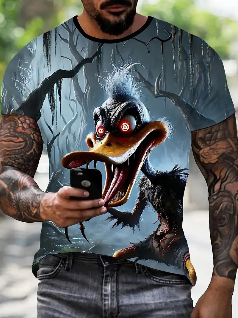 Camiseta Divertida Hombre Estampado Animal | Dibujos Animados Manga Corta Secado Rápido