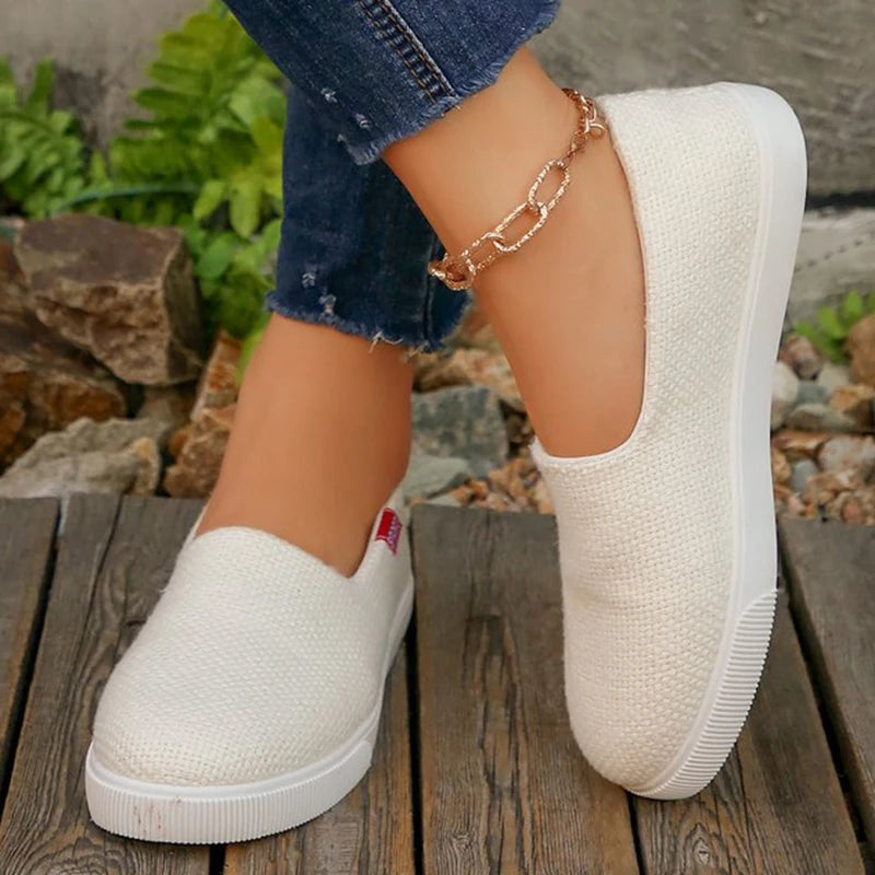 Zapatos Planos Beige de Punto | Transpirables | Sin Cordones | Talla Grande