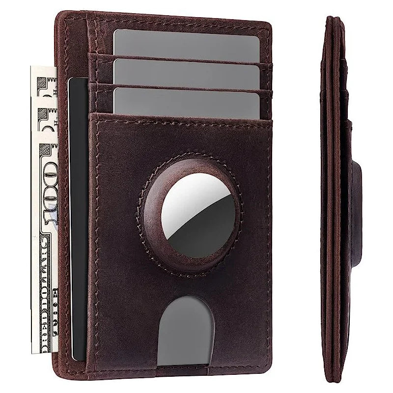 Tarjetero Airtag para hombre, cartera RFID antirrobo de cuero genuino, funda para tarjetas de crédito y identificación, funda para hombre de alta calidad