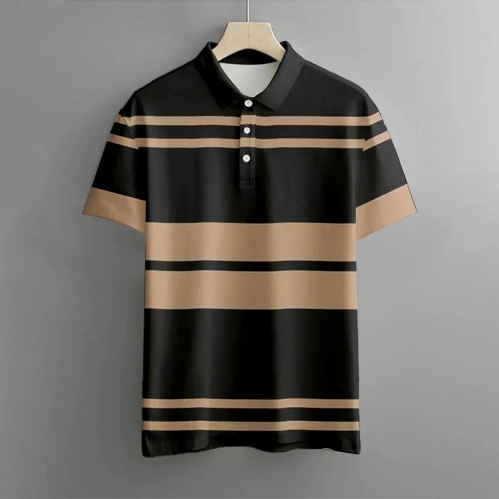 Polo Hombre Golf Casual Negocios Manga Corta Rayas | Respirable Elástico