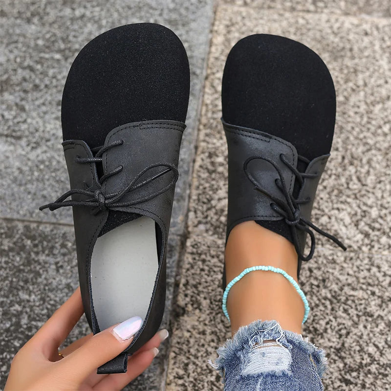 Zapatos Planos Marrones con Cordones | Gamuza Sintética | Punta Redonda | Talla Grande