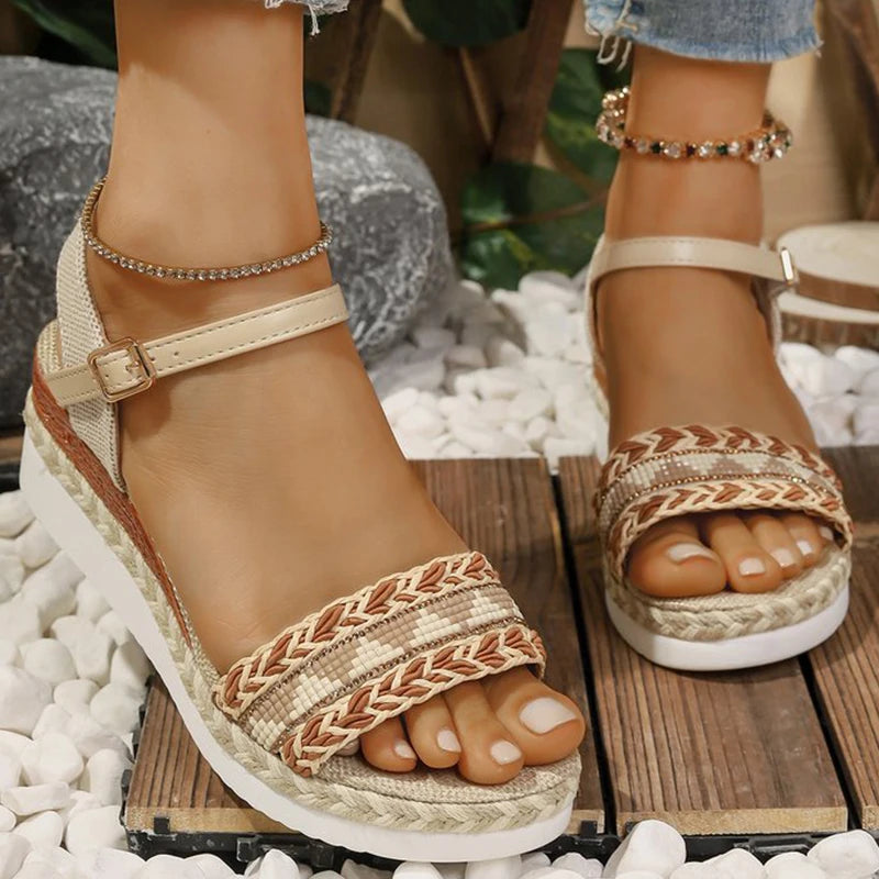 Sandalias de Cuña | Plataforma Trenzada | Estilo Bohemio | Mujer