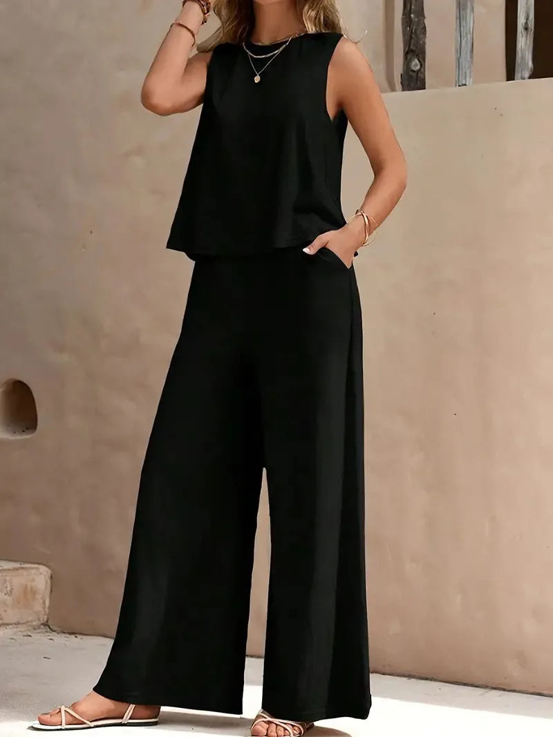Ticotrendy: Conjunto Elegante de Pantalón y Top Sin Mangas | Color Sólido Verano 2025
