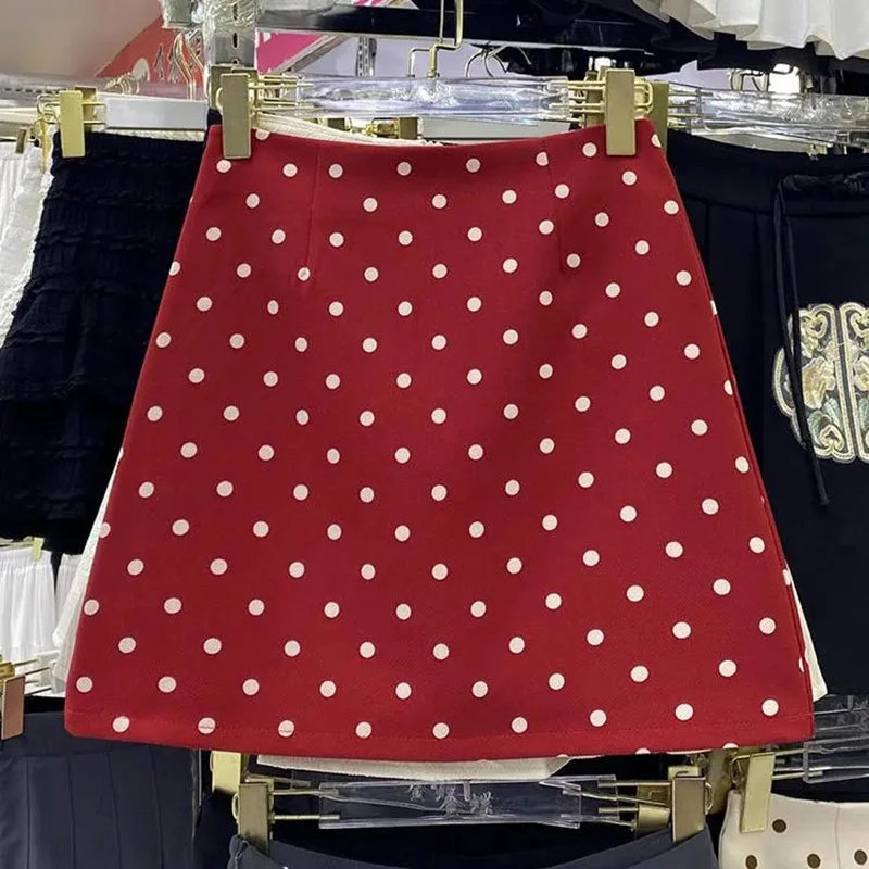 Falda Corta Acampanada | Estampado de Puntos | Estilo Coreano Retro