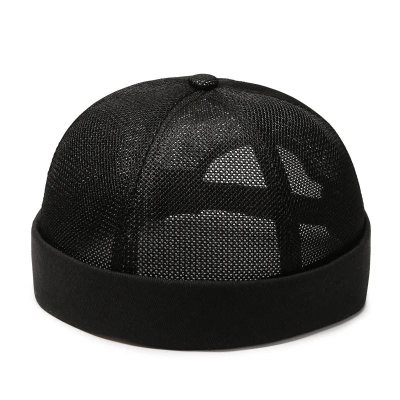 Primavera Verano Retro hombres mujeres Skullcap sombrero Docker marinero mecánico sin ala calle Hip hop gorra malla transpirable Casual