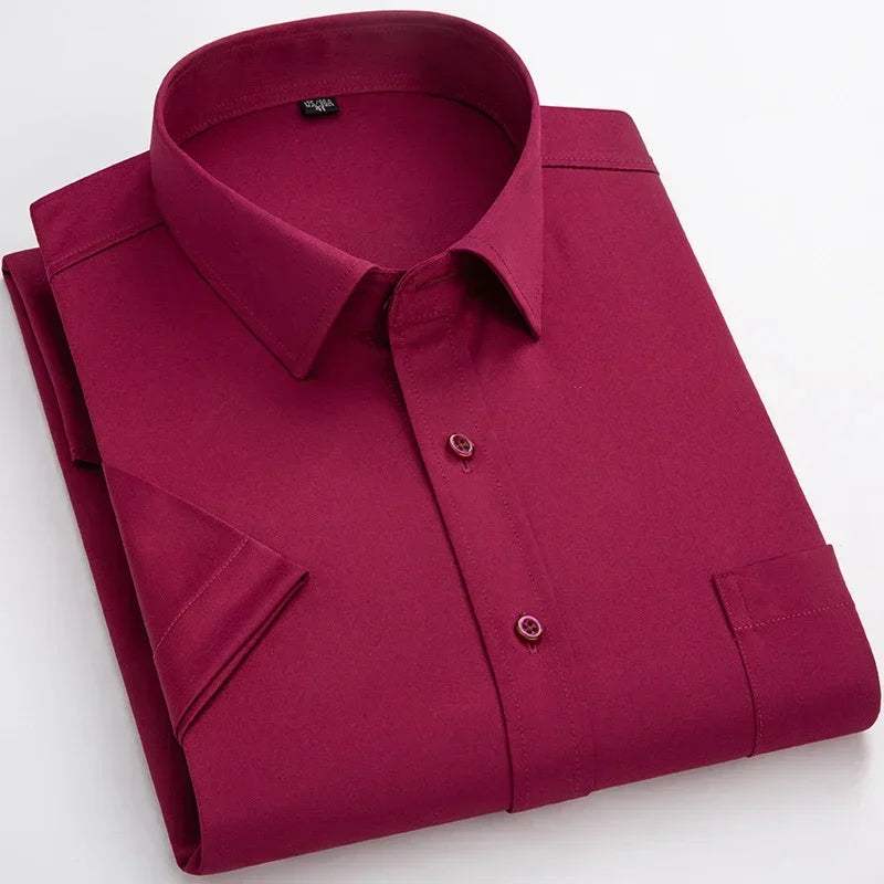 2025 Camisa de vestir antiarrugas elástica sin hierro para hombre, camisa de manga corta para hombre, Camisas sociales formales