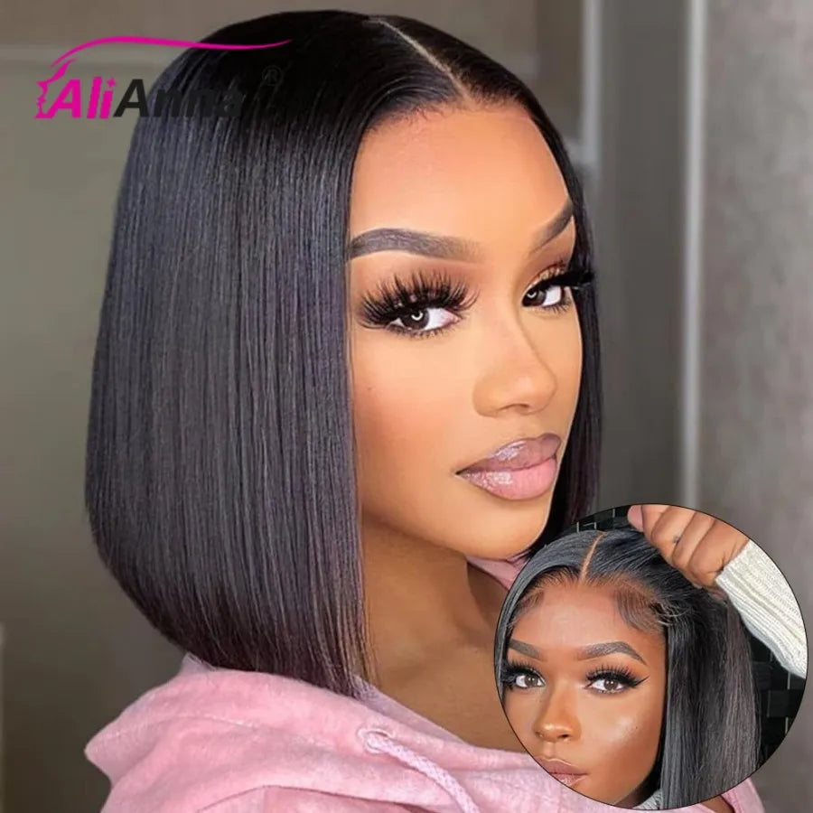Peluca de cabello Bob sin pegamento, cabello humano listo para usar, pelucas con cierre de encaje 4x4 para mujeres, pelucas de cabello humano liso, peluca Bob corta