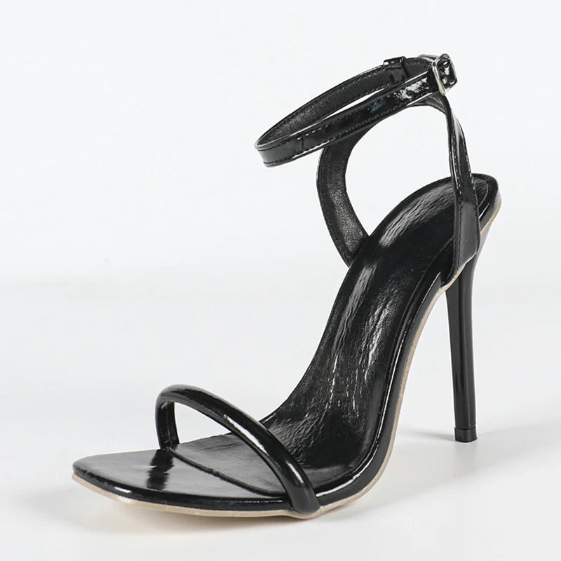 Sandalias Liyke de Tacón Alto | Negro | Punta Cuadrada | Hebilla Tobillo | Fiesta y Banquete