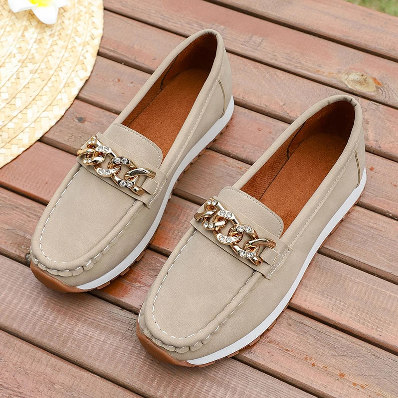Mocasines con Plataforma y Cadena Metálica | Cuero PU | Suela Blanda Antideslizante
