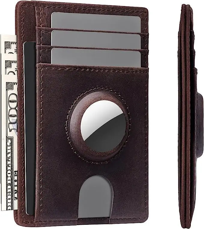 Tarjetero Airtag para hombre, cartera RFID antirrobo de cuero genuino, funda para tarjetas de crédito y identificación, funda para hombre de alta calidad