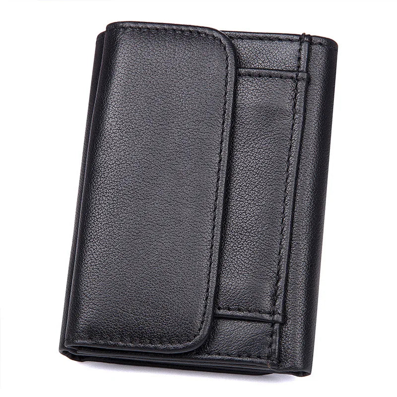 GENODERN, billeteras de cuero genuino para hombre, monedero corto de lujo a la moda para hombre, billeteras masculinas triples de alta calidad con cerrojo