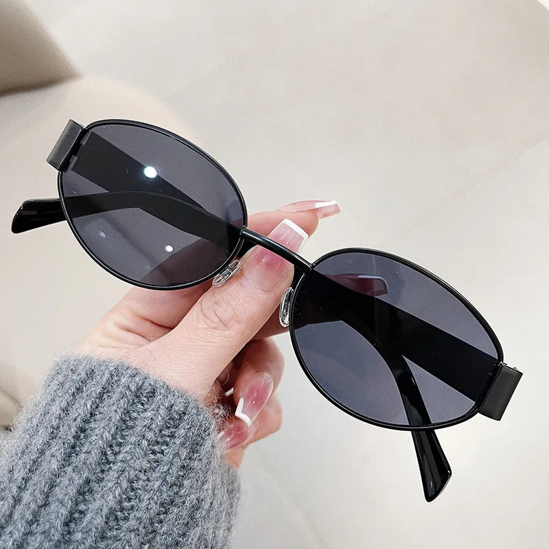 Gafas Sol Ovaladas Metal Tendencia Retro | Clásico Básico Gafas Protección UV400