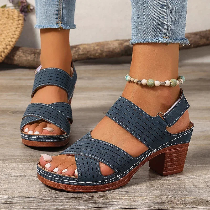Sandalias Blancas de Tacón Alto con Banda Cruzada | Plataforma | Talla Grande | Antideslizantes