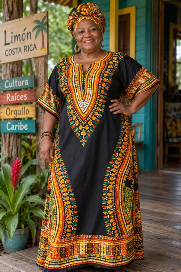 Vestido dashiki africano de estampado colorido para mujer, colección Tico Trendy Costa Rica
