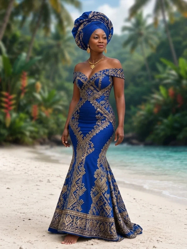 Vestido africano corte sirena ceñido para mujer, silueta elegante, Tico Trendy Costa Rica