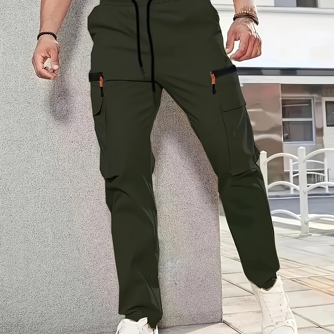 Men'S Stylish Cargo Pants - Versatile, Casual, and Slim Fit with Multiple Pockets, Straight-Leg Design, Perfect for Spring and Fall, All-Season Comfort, Solid Color, Allseason Pants | Straightleg Pants | Polyester Pants