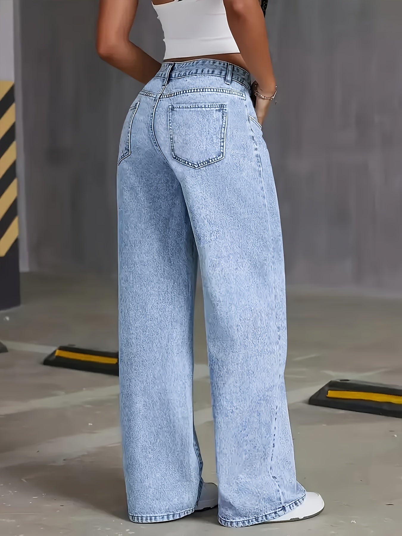 Jeans Rectos Pierna Ancha Mujer | Ticotrendy Denim Elástico Cintura Alta Control Abdominal