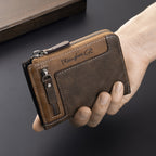 Cartera de hombre retro de piel sintética con cremallera y tarjetero.