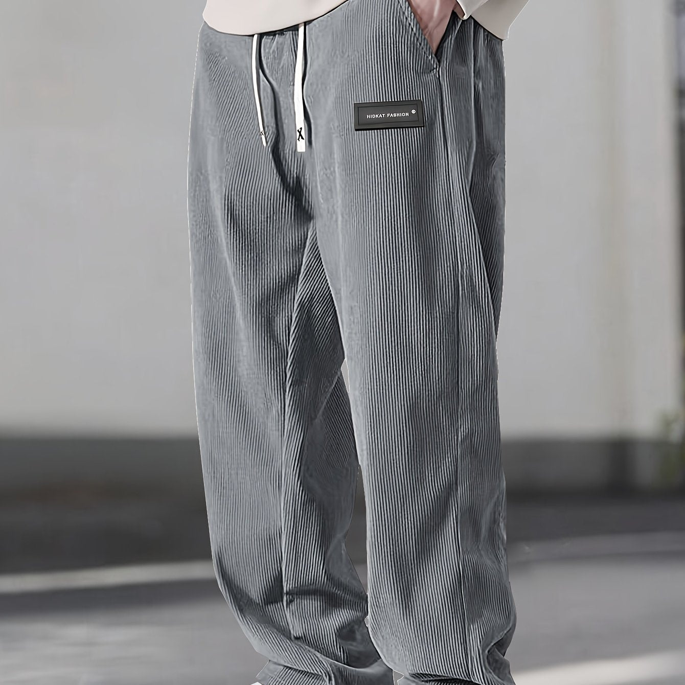 Men's Corduroy Casual Pants - Solid Color with Drawstring Waist & Side Pockets, Soft Breathable Fabric, Regular Fit for All-Season Comfort, Hand Wash Only