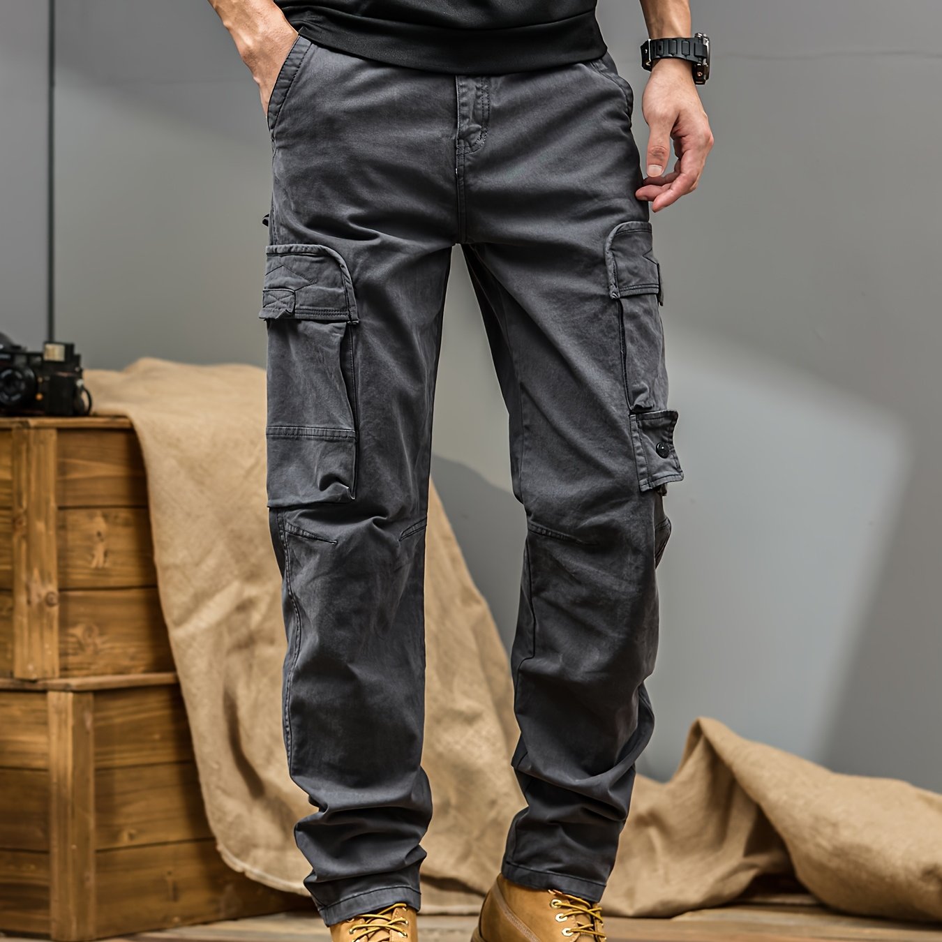 Men's Cargo Pants - Heavy-Duty Multi-Pocket Work Trousers, All-Season Machine Washable Pants with Utility Cargo Design for Construction, Travel, Everyday Carry - Mid-Rise Regular Fit Cargo Pants for Men, Outdoor Activities, S