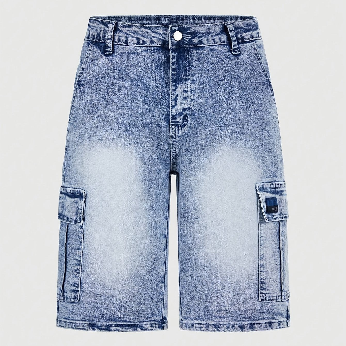 Jeans Cortos Hombre Elásticos | Corte Regular, Múltiples Bolsillos | Vaquero Azul Lavado