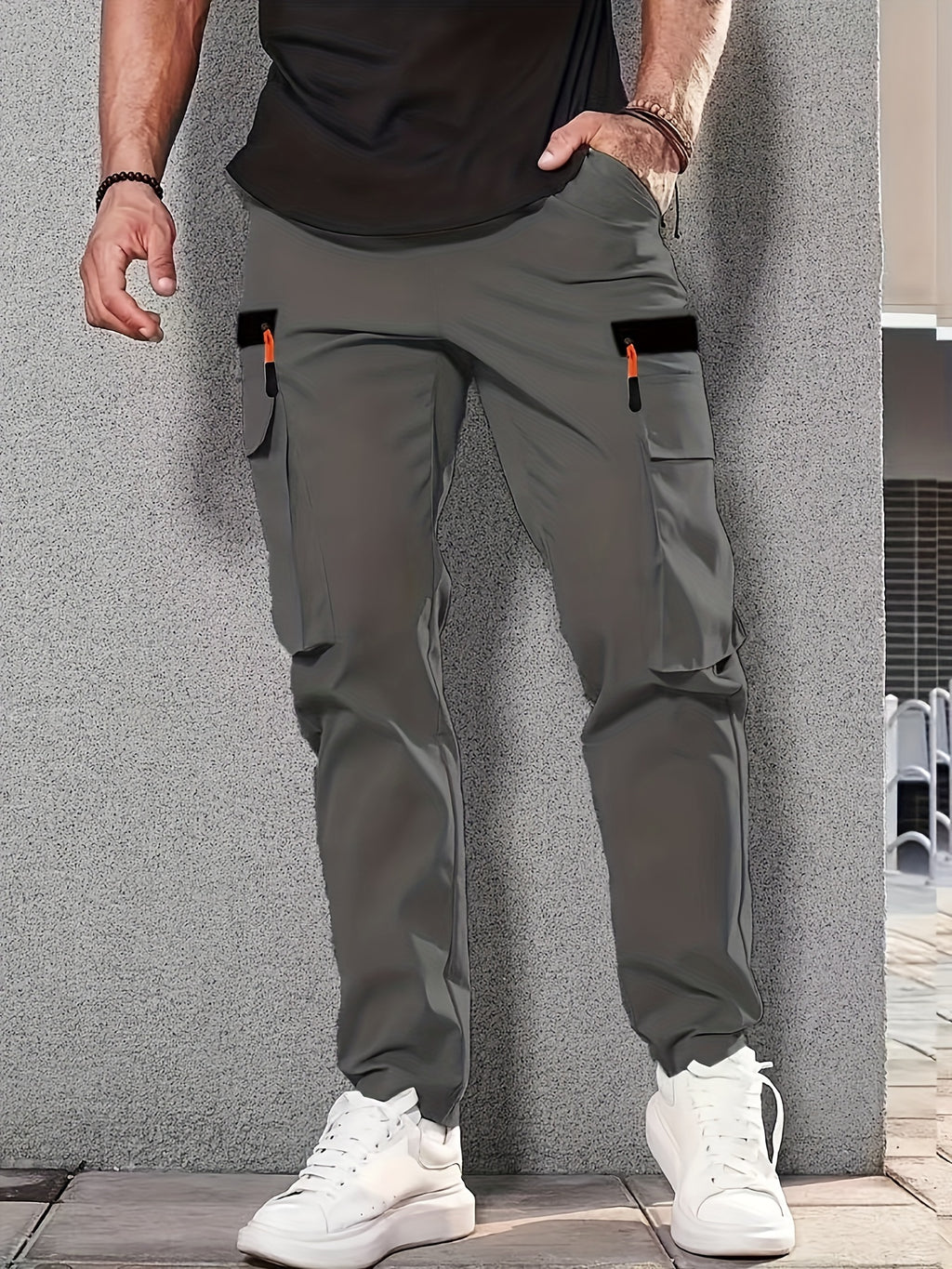 Men'S Stylish Cargo Pants - Versatile, Casual, and Slim Fit with Multiple Pockets, Straight-Leg Design, Perfect for Spring and Fall, All-Season Comfort, Solid Color, Allseason Pants | Straightleg Pants | Polyester Pants