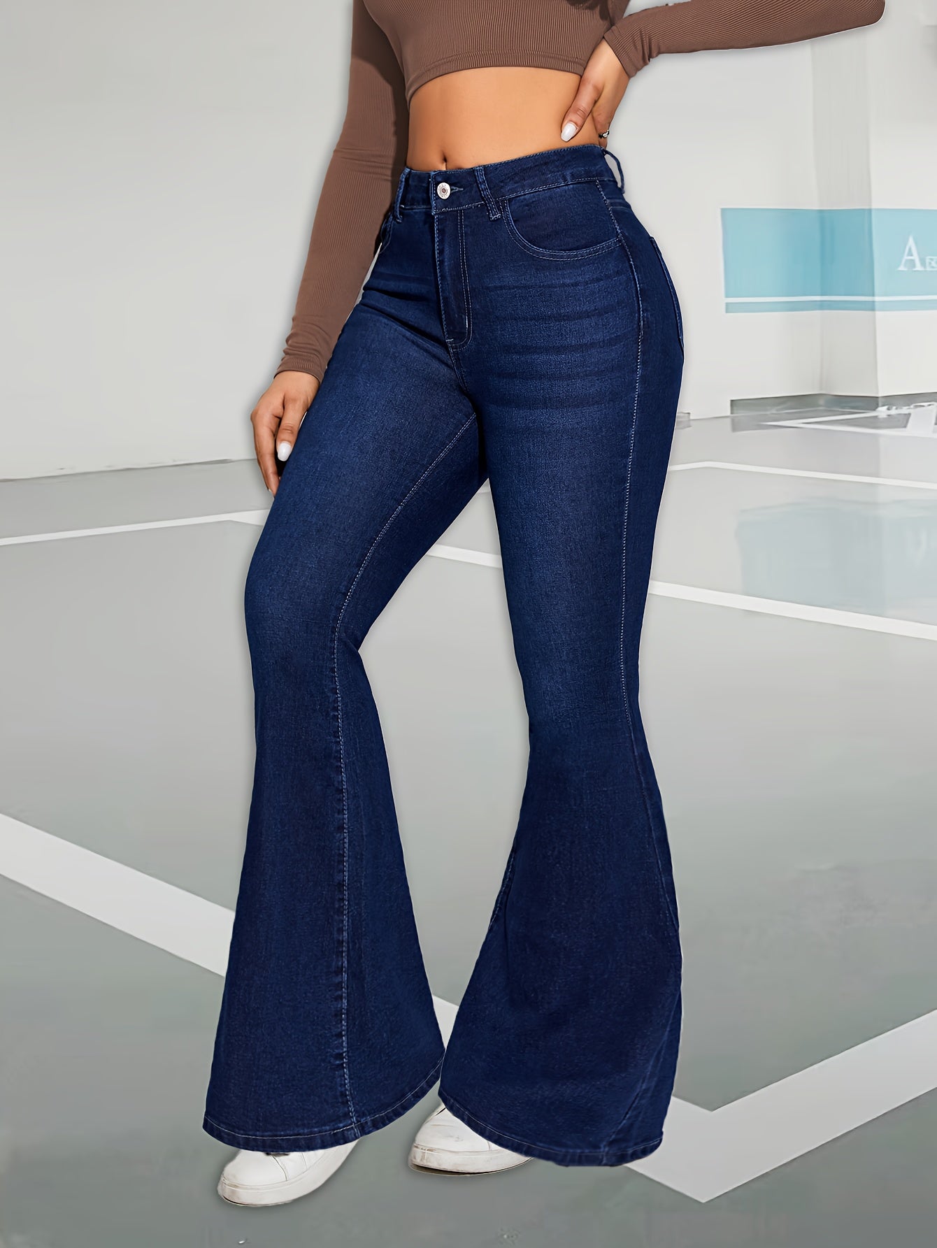 Jeans Acampanados Elegantes Mujer | Ticotrendy Denim Cintura Alta Elástico Estilo Flare