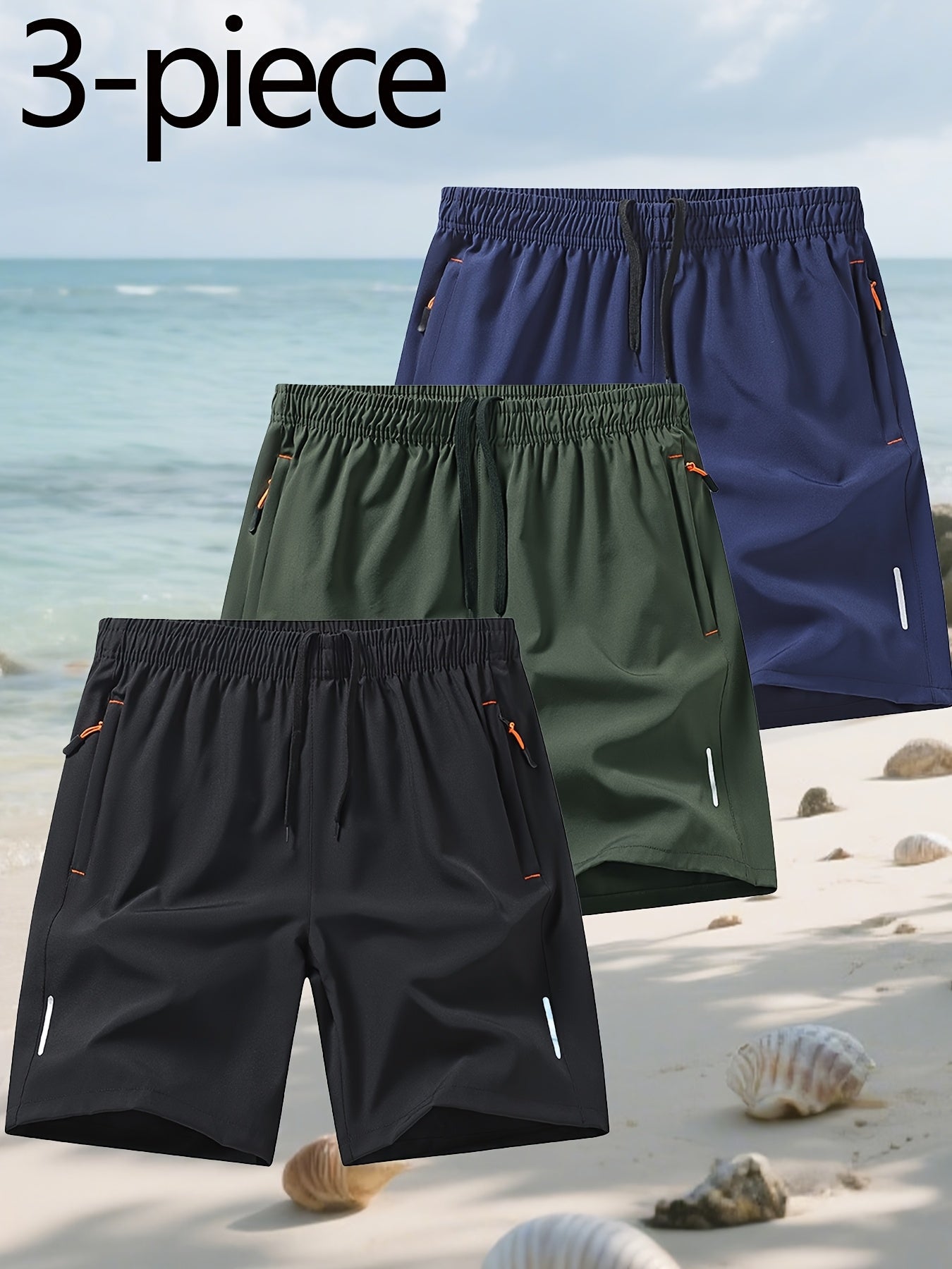 Conjunto de 3 Pantalones Cortos Deportivos | Cintura Elástica con Bolsillos | Playa y Deporte