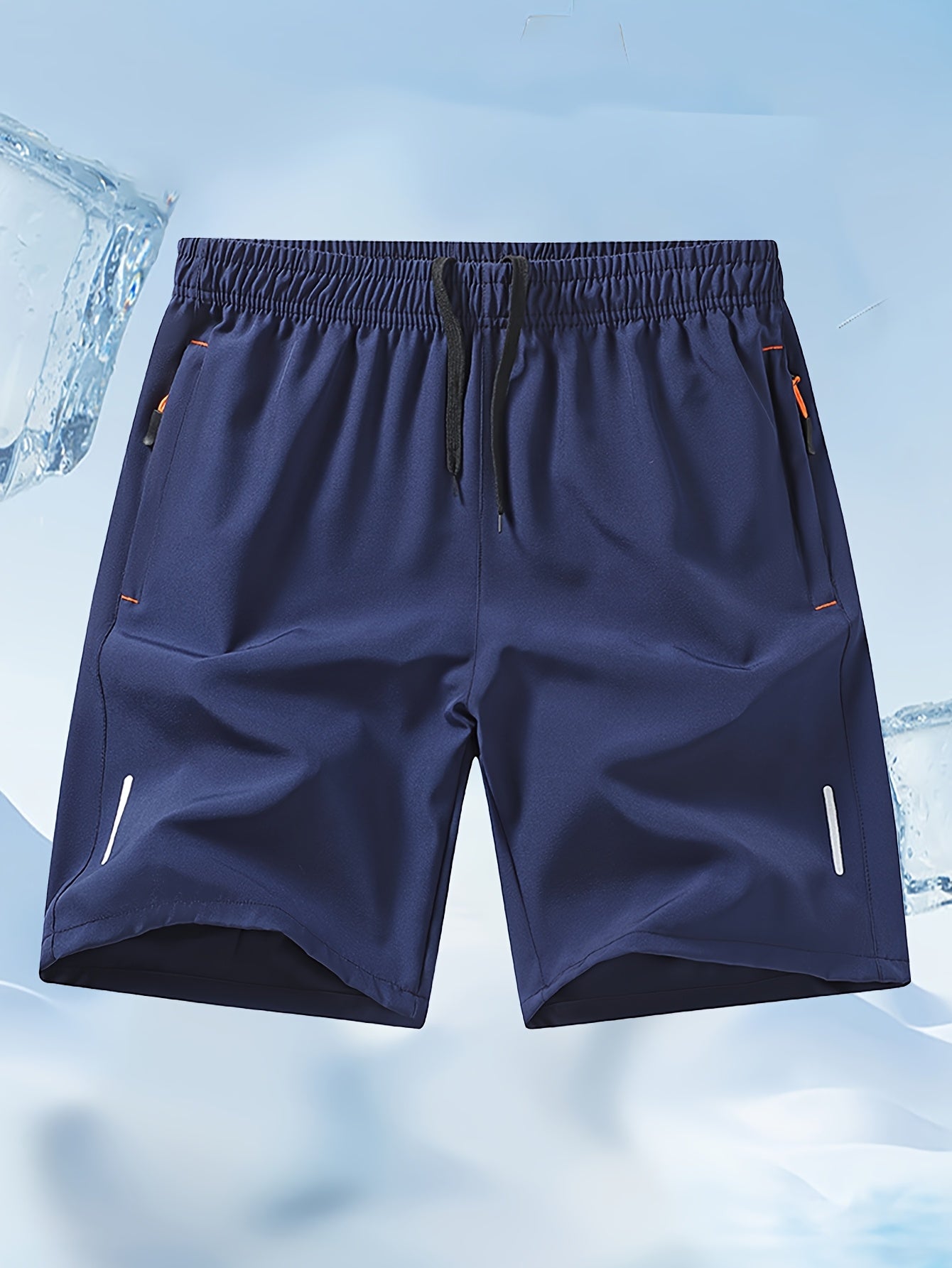 Pantalones Cortos Deportivos Hombre - Secado Rápido, Negro con Bolsillos Naranja, Cordón y Cremallera