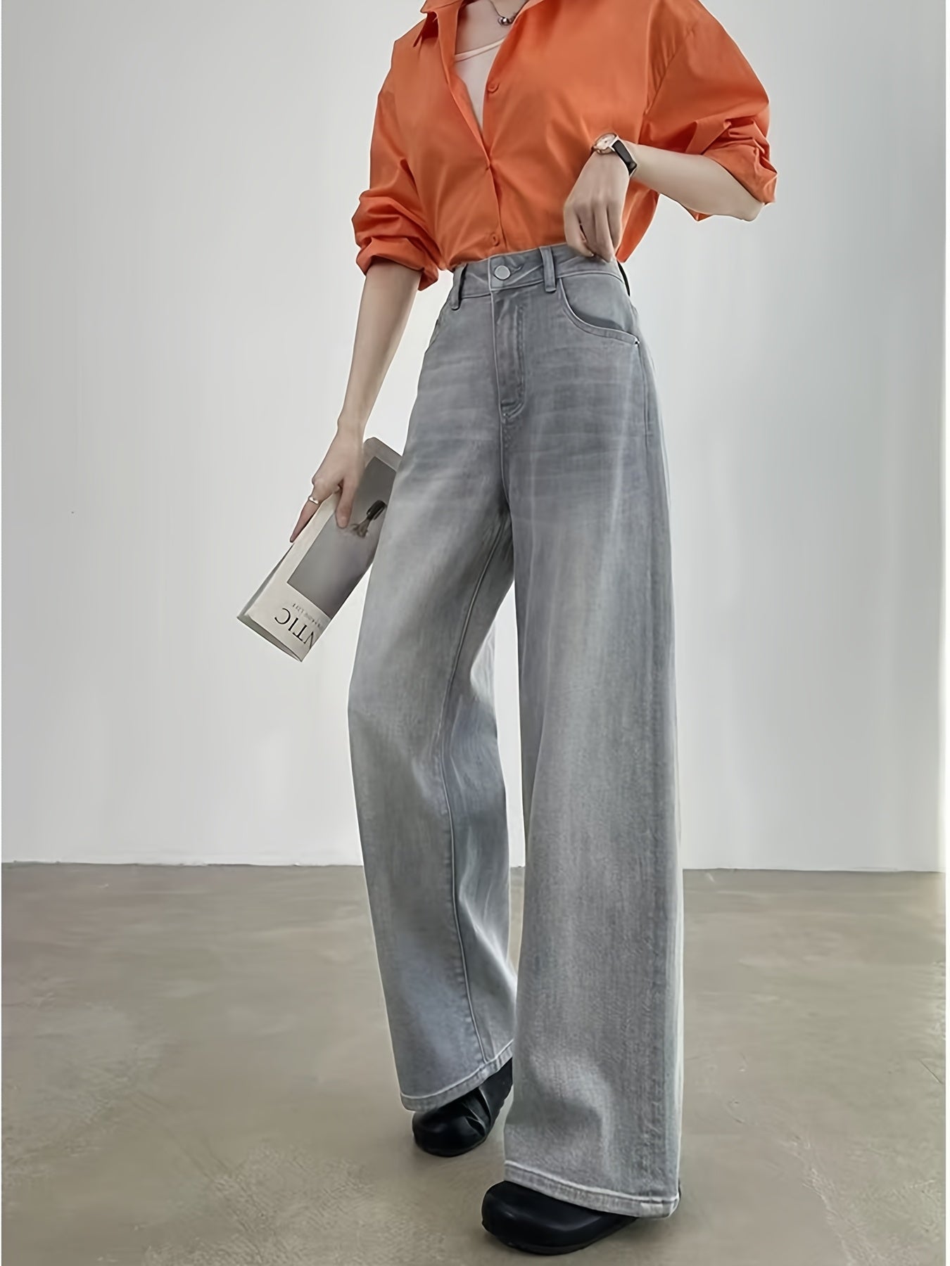 Jeans Pierna Ancha Retro Mujer | Ticotrendy Denim Sin Elasticidad Bota Recta Elegante