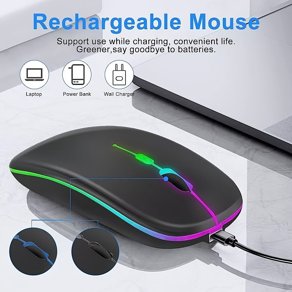 Ratón Inalámbrico Delgado y Silencioso | Conexión Dual Bluetooth & USB | Recargable para iPad, PC, Mac