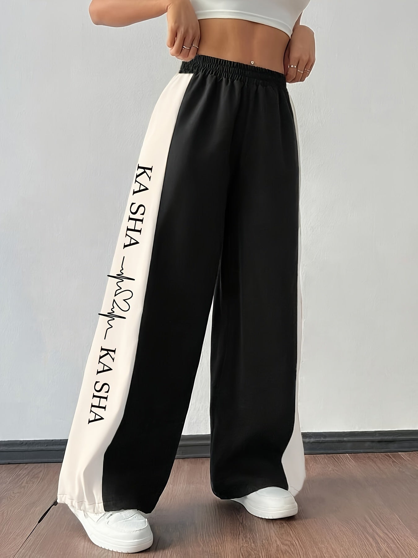 Pantalones Wide Leg Con Estampado Alfabeto | Diseño Color Block | Ticotrendy