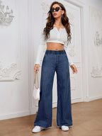 Jeans Rectos Anchos | Ticotrendy Denim Elástico Cintura Alta Control Abdominal Casual