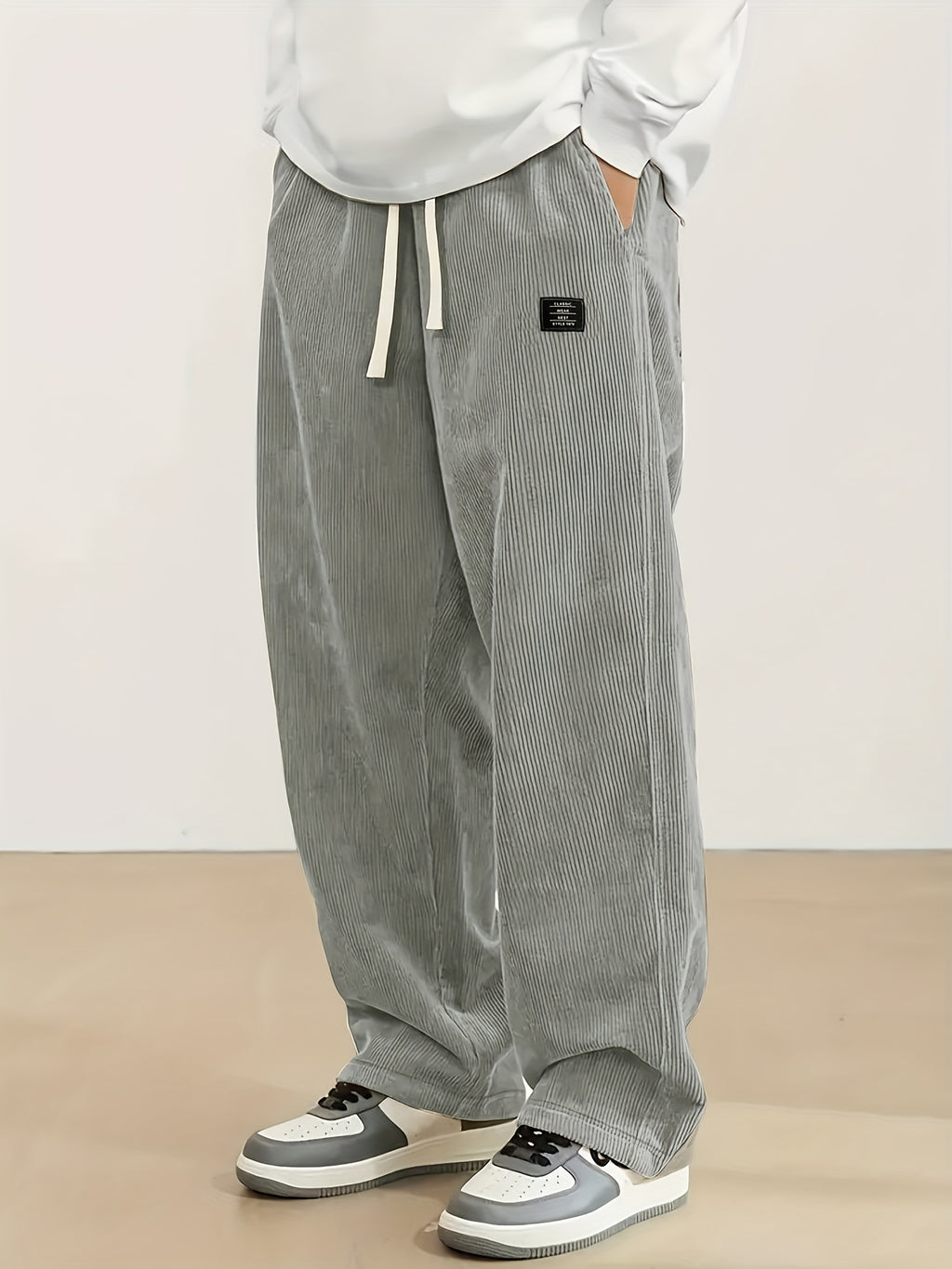 Men's corduroy casual pants, stylish and loose wide-leg pants, straight-cut sport pants, elastic waist drawstring baggy sweatpants for men sweatpants baggy