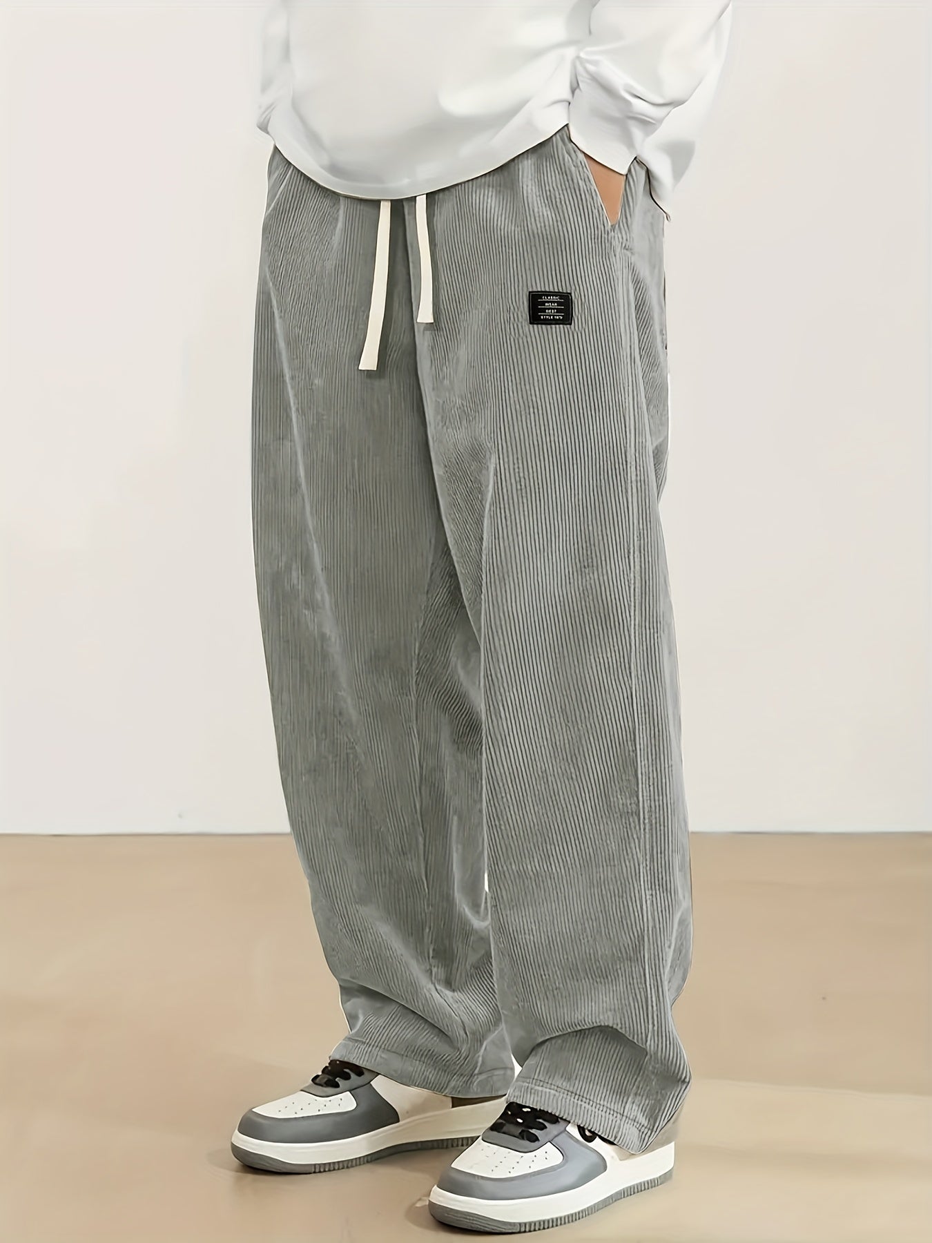 Men's corduroy casual pants, stylish and loose wide-leg pants, straight-cut sport pants, elastic waist drawstring baggy sweatpants for men sweatpants baggy