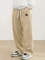 Men's corduroy casual pants, stylish and loose wide-leg pants, straight-cut sport pants, elastic waist drawstring baggy sweatpants for men sweatpants baggy