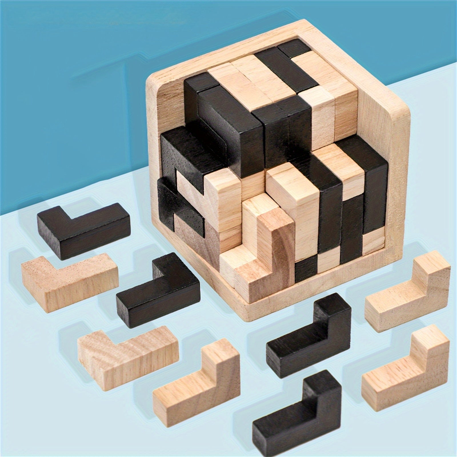 Set 54 Piezas Cubos Madera | Rompecabezas 3D | Entrenamiento Cerebral