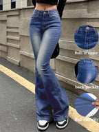 Jeans Acampanados Retro de Mujer | Ticotrendy Denim Elástico Cintura Media Estilo Casual