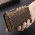Cartera de hombre retro de piel sintética con cremallera y tarjetero.