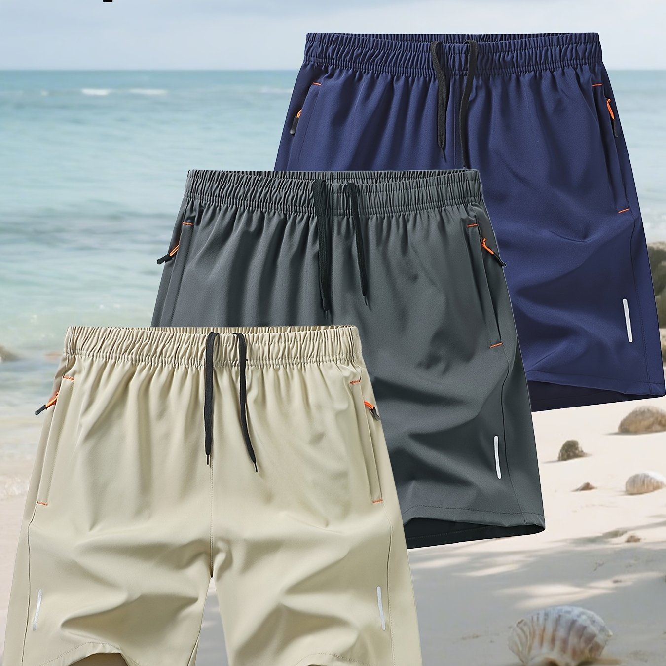 Conjunto de 3 Pantalones Cortos Deportivos | Cintura Elástica con Bolsillos | Playa y Deporte