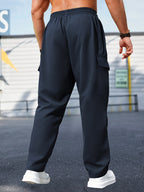 Men'S Casual Cargo Pants with Zipper Pockets - Black, Drawstring Waist, Lightweight, Non-Stretch Fabric, Perfect for Spring & Fall Outdoor Activities, Casual Attire, and Everyday Use, Casual Outdoor Pants | Sporty Style Pants