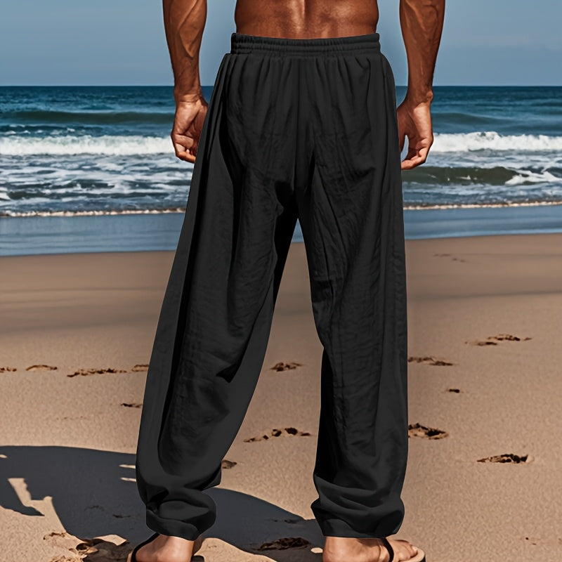 Men's Casual Linen Pants | Relaxed Fit with Drawstring Waist | 95% Linen, 5% Polyester | Breathable & Stylish for Indoor Gatherings, Outdoor Activities, and Golf | All-Season Wear | Beige Color, Versatile Clothing | Minimalis