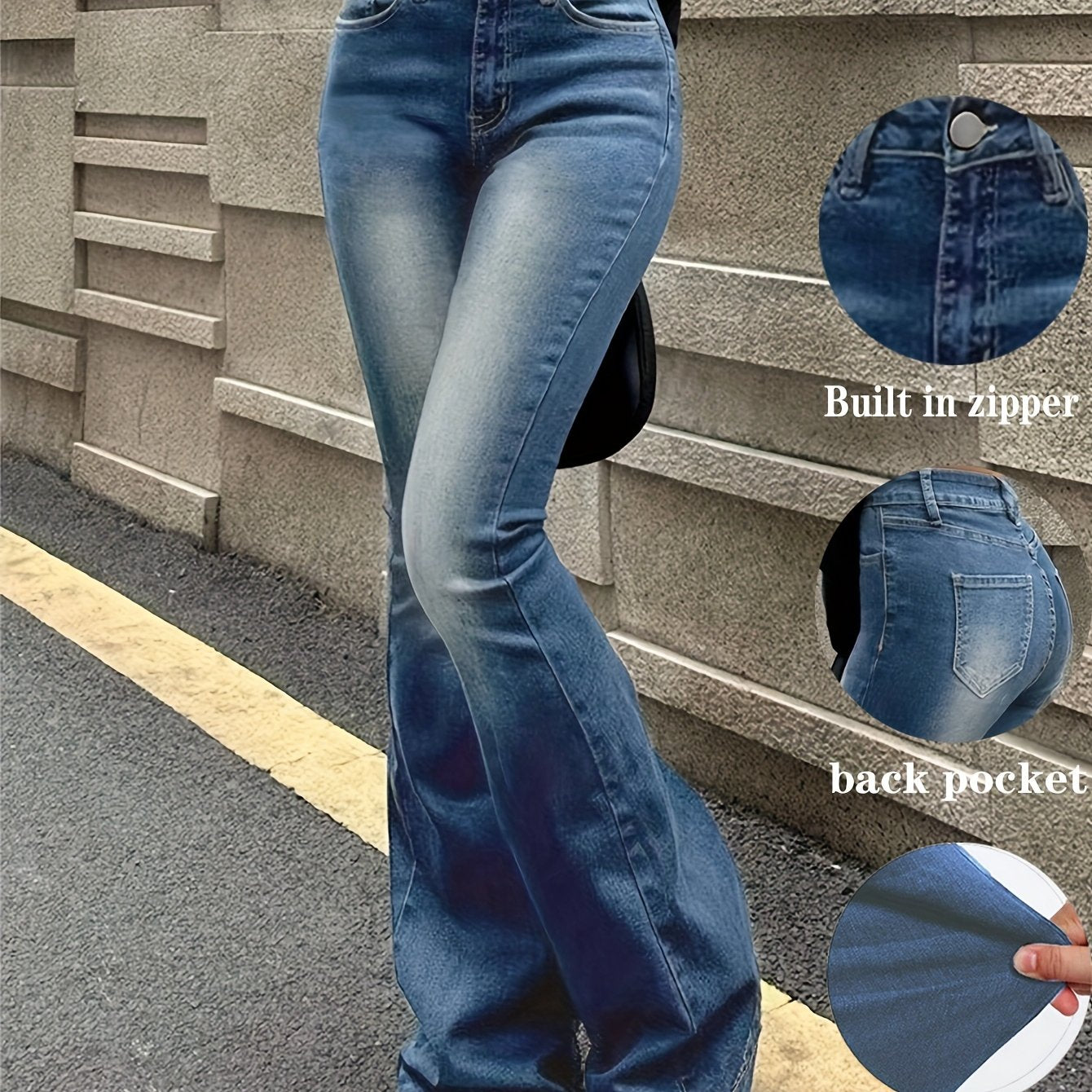Jeans Acampanados Retro de Mujer | Ticotrendy Denim Elástico Cintura Media Estilo Casual