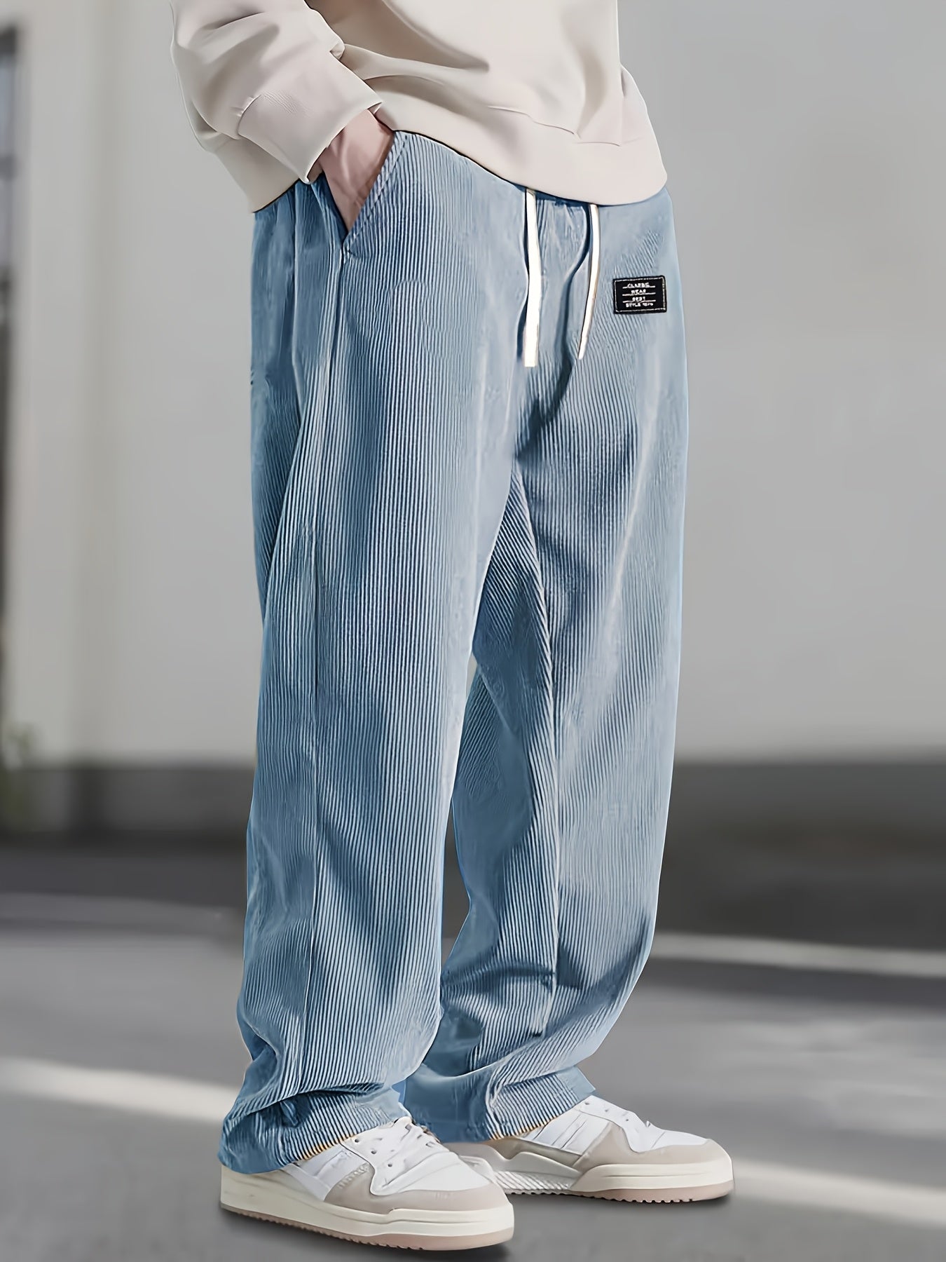 Men's corduroy casual pants, stylish and loose wide-leg pants, straight-cut sport pants, elastic waist drawstring baggy sweatpants for men sweatpants baggy