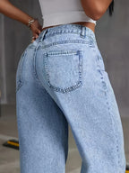 Jeans Rectos Pierna Ancha Mujer | Ticotrendy Denim Elástico Cintura Alta Control Abdominal