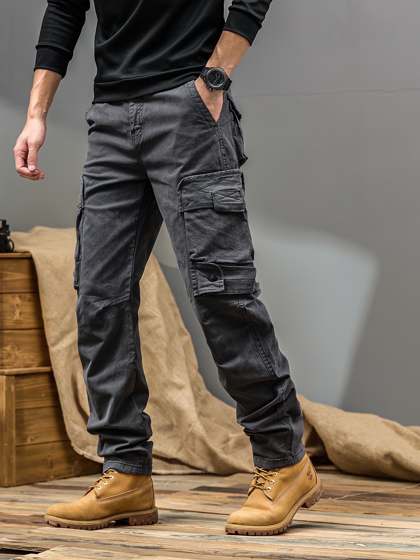 Men's Cargo Pants - Heavy-Duty Multi-Pocket Work Trousers, All-Season Machine Washable Pants with Utility Cargo Design for Construction, Travel, Everyday Carry - Mid-Rise Regular Fit Cargo Pants for Men, Outdoor Activities, S